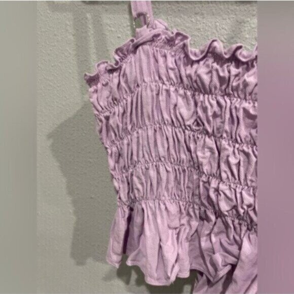 Kittenish Coquette Smocked Strap Top Purple Boho Vintage Whimsigoth Stretch - Picture 7 of 7